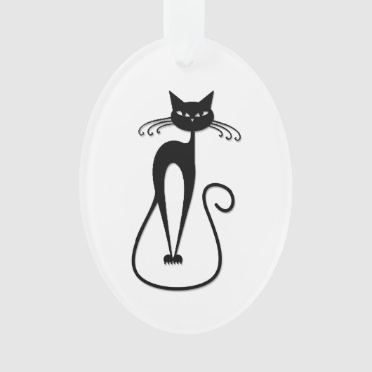 Grillige magere zwarte kat ornament (voorkant)