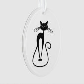Grillige magere zwarte kat ornament (voorkant)