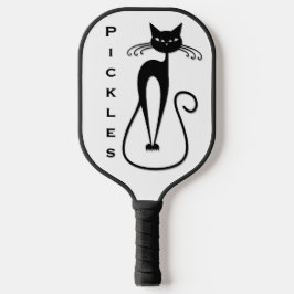 Grillige magere zwarte kat persoonlijk pickleball paddle