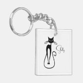 Grillige magere zwarte kat Persoonlijk Sleutelhanger (Voorkant Links)