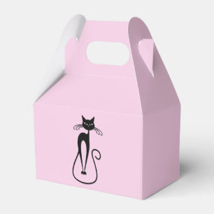 Grillige magere zwarte kat roze bedankdoosjes