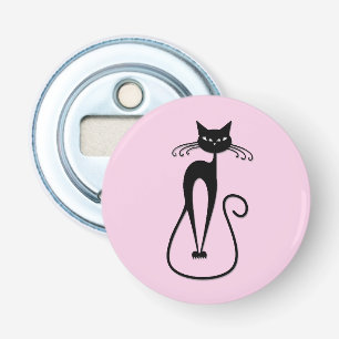 Grillige magere zwarte kat roze button flesopener