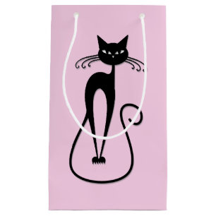 Grillige magere zwarte kat roze klein cadeauzakje