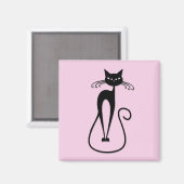 Grillige magere zwarte kat roze magneet (Voorkant / Achterkant)