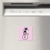 Grillige magere zwarte kat roze magneet (Insitu (Vaatwasser))