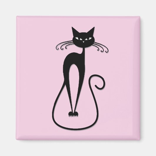Grillige magere zwarte kat roze magneet (Voorkant)