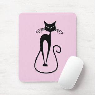 Grillige magere zwarte kat roze muismat