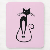 Grillige magere zwarte kat roze muismat (Voorkant)