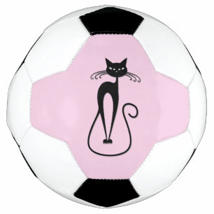 Grillige magere zwarte kat roze voetbal