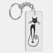 Grillige magere zwarte kat sleutelhanger (Voorkant Links)