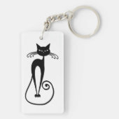 Grillige magere zwarte kat sleutelhanger (achterkant)