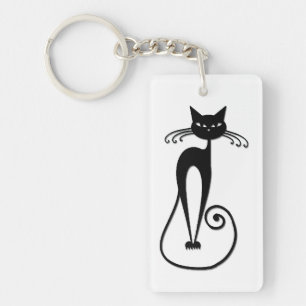 Grillige magere zwarte kat sleutelhanger