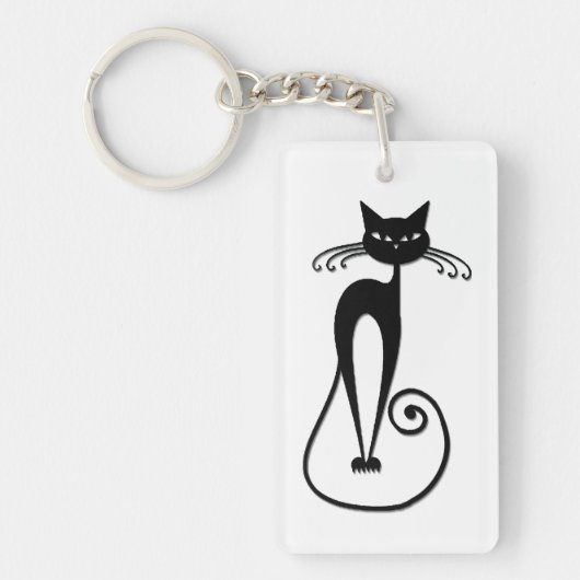 Grillige magere zwarte kat sleutelhanger (Voorkant)