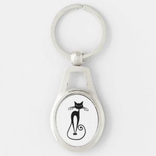 Grillige magere zwarte kat sleutelhanger