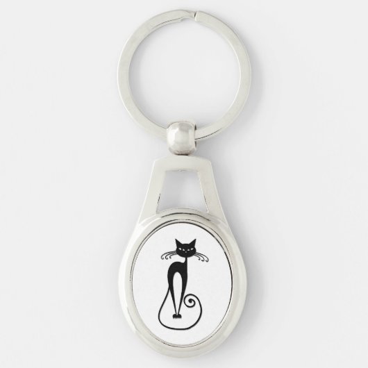 Grillige magere zwarte kat sleutelhanger (Voorkant)