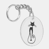 Grillige magere zwarte kat sleutelhanger (Voorkant Links)