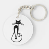 Grillige magere zwarte kat sleutelhanger (Achterkant)