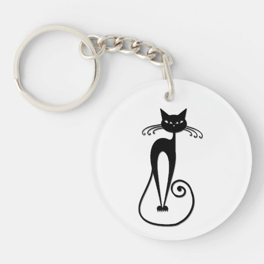 Grillige magere zwarte kat sleutelhanger (Voorkant)
