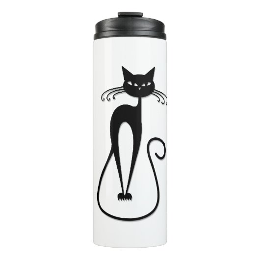Grillige magere zwarte kat thermosbeker (Voorkant)