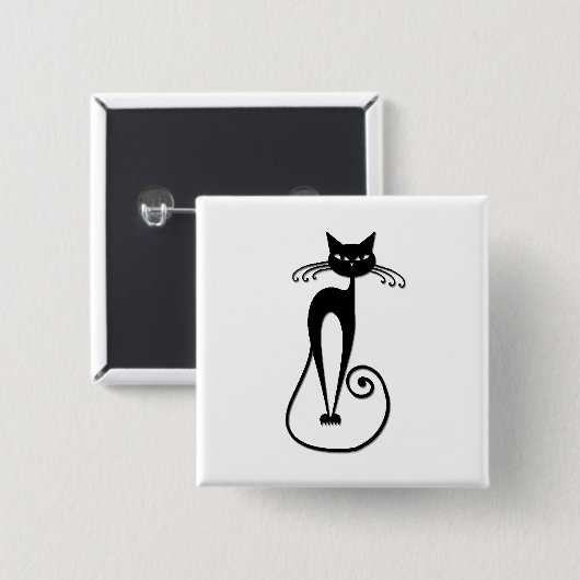 Grillige magere zwarte kat vierkante button 5,1 cm (Voorkant /achterkant)