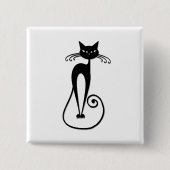 Grillige magere zwarte kat vierkante button 5,1 cm (Voorkant)