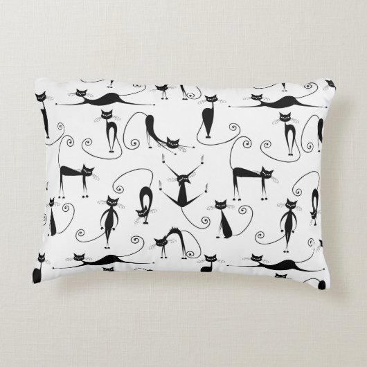 Grillige magere zwarte kattenpatroon accent kussen (Achterkant)