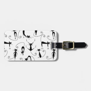 Grillige magere zwarte kattenpatroon bagagelabel