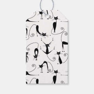Grillige magere zwarte kattenpatroon cadeaulabel