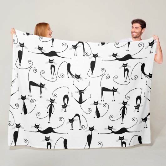 Grillige magere zwarte kattenpatroon fleece deken (In situ)