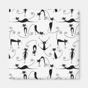 Grillige magere zwarte kattenpatroon magneet