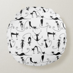 Grillige magere zwarte kattenpatroon rond kussen