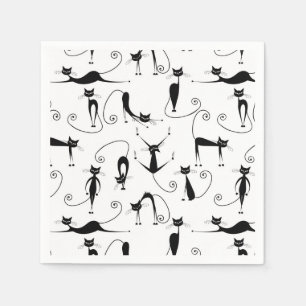 Grillige magere zwarte kattenpatroon servet
