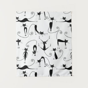 Grillige magere zwarte kattenpatroon wandkleed