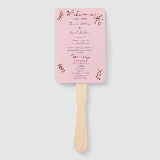 Grillige Malle Kronkels Roze Huwelijksprogramma Handwaaier (Voorkant)
