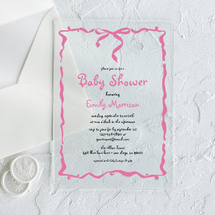 Grillige Malle Roze Strik Baby Shower Acryl Uitnodigingen