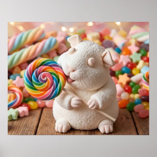 Grillige Marshmallow Cavia en Lolly Poster (Voorkant)