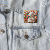 Grillige Marshmallow Cavia en Lolly Vierkante Button 5,1 Cm (In situ)