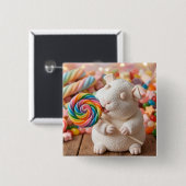 Grillige Marshmallow Cavia en Lolly Vierkante Button 5,1 Cm (Voorkant /achterkant)