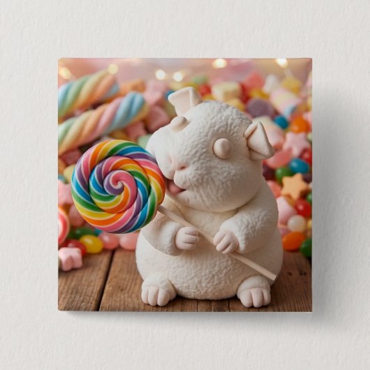Grillige Marshmallow Cavia en Lolly Vierkante Button 5,1 Cm (Voorkant)