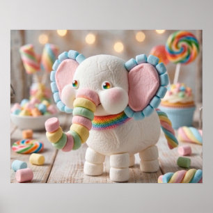 Grillige Marshmallow Olifant en Pastelkleurige Sno Poster