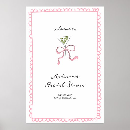 Grillige Martini Roze Strik Bruidsmeisjes Borrel W Poster (Voorkant)