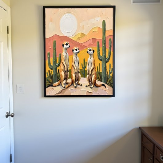 Grillige Meerkat Trio Woestijn Kunst Perfect Poster
