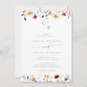 Grillige Meerkleurige Wilde Bloemen Monogram Bruil Kaart (Voorkant)