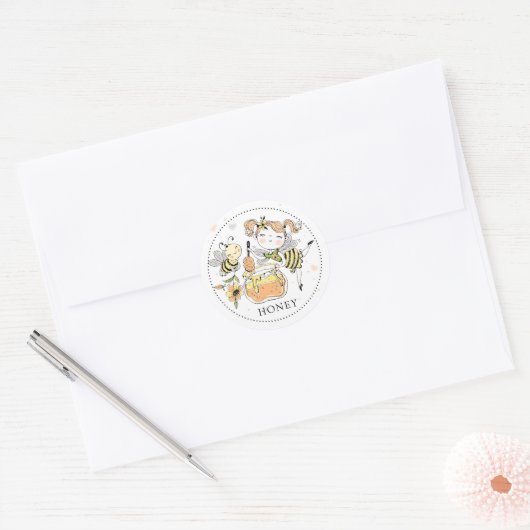 Grillige meisje bij honing Pot Label (Envelop)