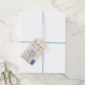 Grillige met de hand getekende blauwe bloemige tro cadeaulabel (Met Touw)
