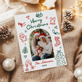 Grillige met de hand getekende boog foto Kerstmis Feestdagenkaart