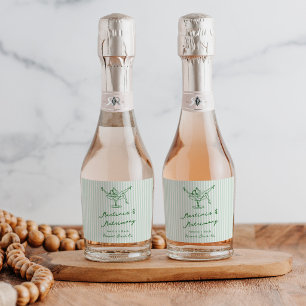 Grillige met de hand getekende groene Martinis & H Sparkling Wijnetiket