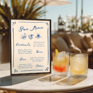 Grillige met de hand getekende marine bar menu poster