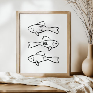 Grillige met de hand getekende mediterrane viskuns poster