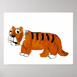 Grillige met de hand getekende oranje tijger carto poster
